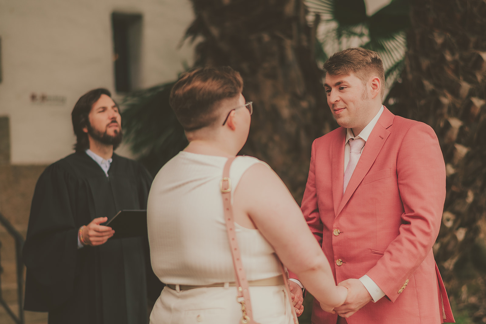 Intimate wedding ceremony in the Santa Barbara Courthouse gardens