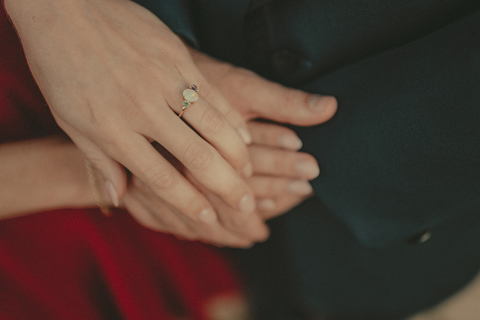 Close engagement-ring and hand detail